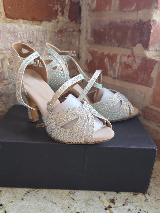 dance and sway Shoes - Sparkling Champagne Rhinestone Strappy Dance Heels